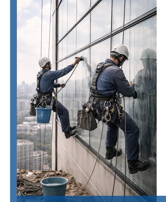 Профессиональная мойка фасадных окон альпинистами в Кисловодске