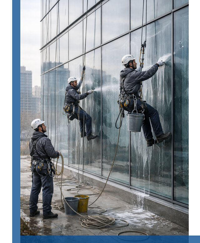 Промышленная мойка панорамных окон на высоте в Кисловодске