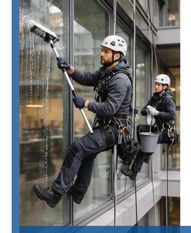 Профессиональная мойка витражей промышленными альпинистами в Кисловодске