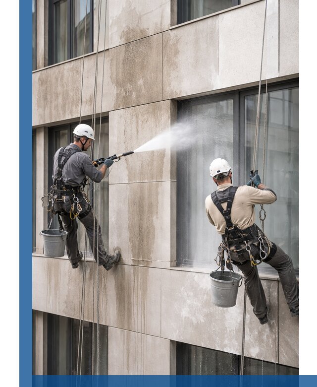 Послестроительная мойка фасада промышленным альпинизмом в Кисловодске