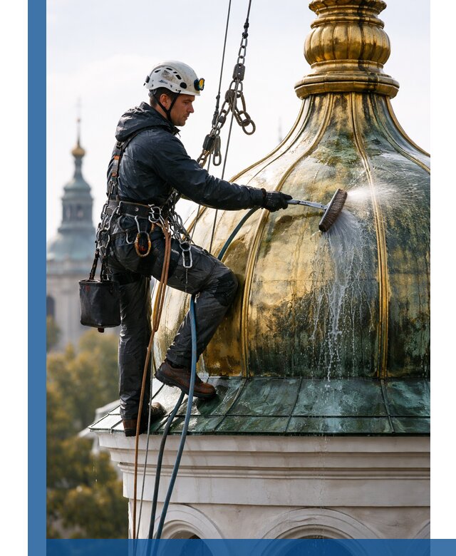 Профессиональная мойка куполов и шпилей высотными альпинистами в Кисловодске