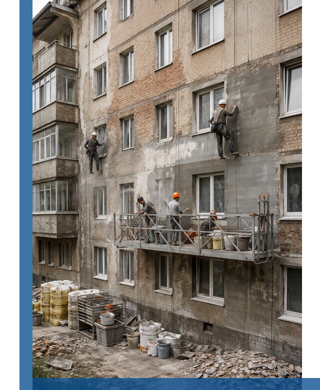 Капитальный ремонт фасада в Кисловодске с восстановлением и гидроизоляцией