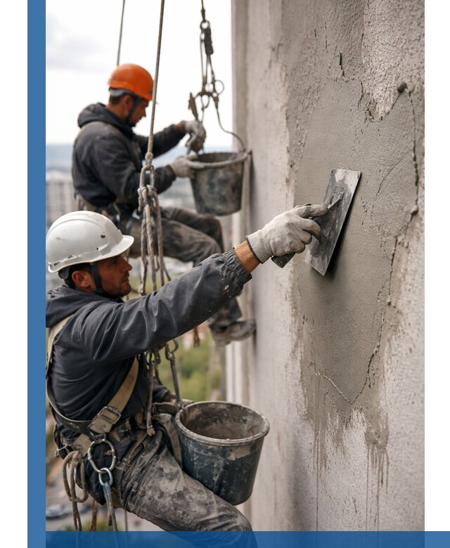 Штукатурка фасада на высоте в Кисловодске профессиональные работы