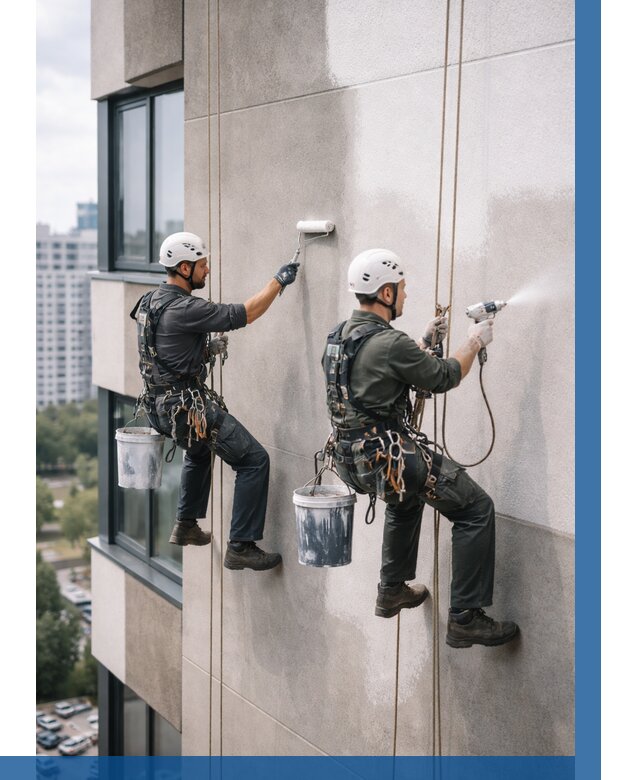 Покраска фасада альпинистами в Кисловодске от 321 р. | ВЫСОТНИК-Ксл