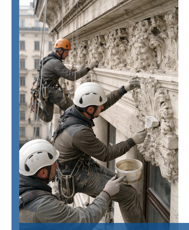 Реставрация фасадной лепнины с высотными работами в Кисловодске