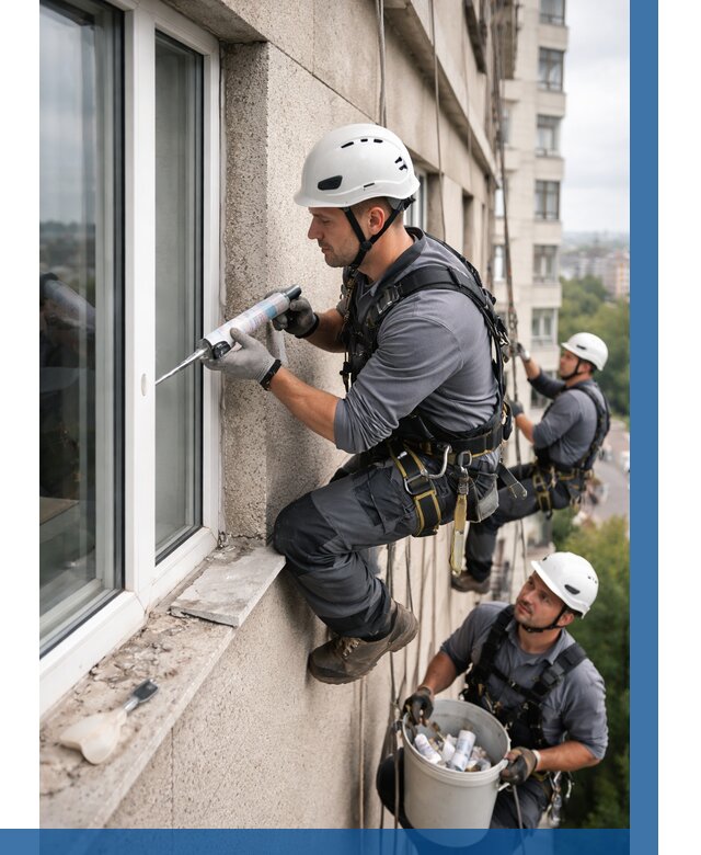 Герметизация оконных швов снаружи в Кисловодске от 1604 р. | ВЫСОТНИК-Ксл