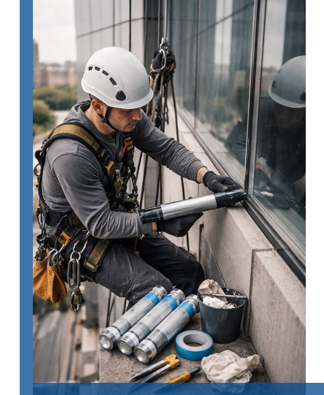 Герметизация стыков витража в Кисловодске для герметичных фасадов