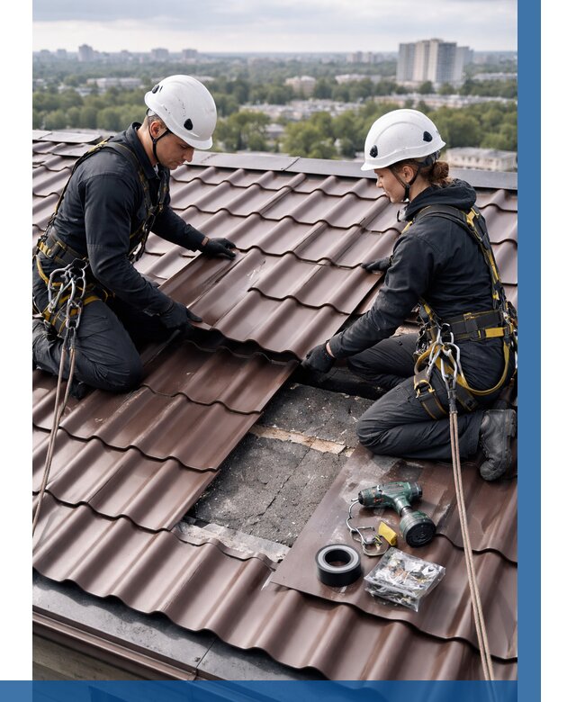 Ремонт металлочерепицы на крыше в Кисловодске от 962 р. | ВЫСОТНИК-Ксл