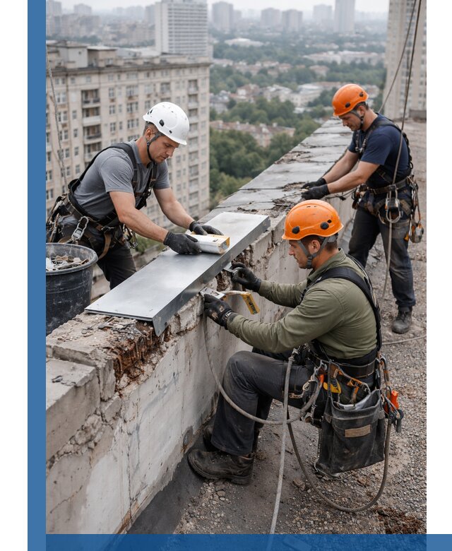 Ремонт парапета на кровле в Кисловодске, высотные работы с гарантией