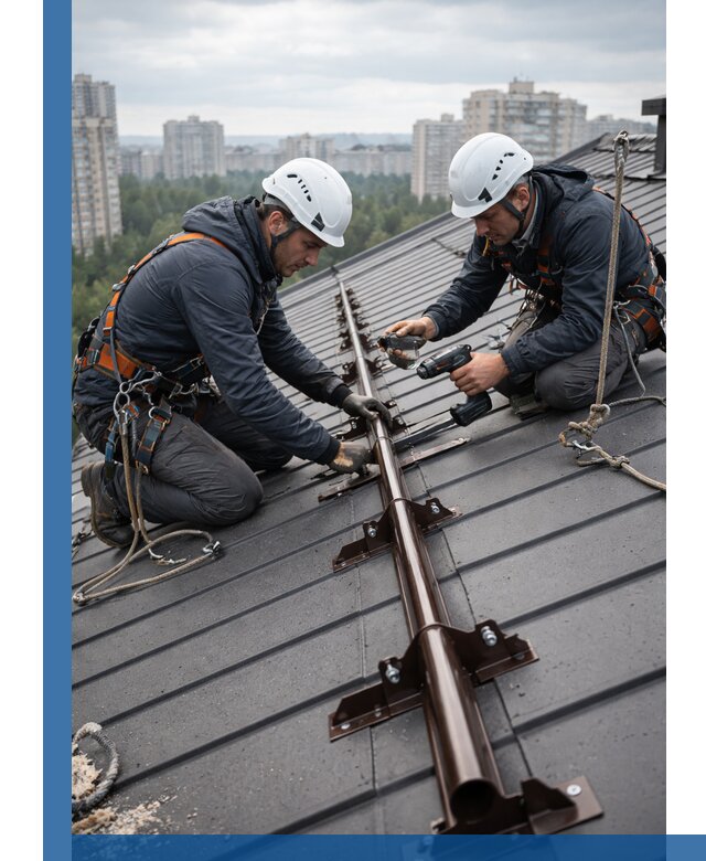 Монтаж снегозадержателей на кровле зданий в Кисловодске под ключ