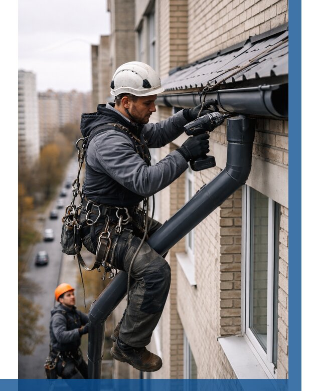 Монтаж водосточной системы на здании в Кисловодске от 5347 р. | ВЫСОТНИК-Ксл