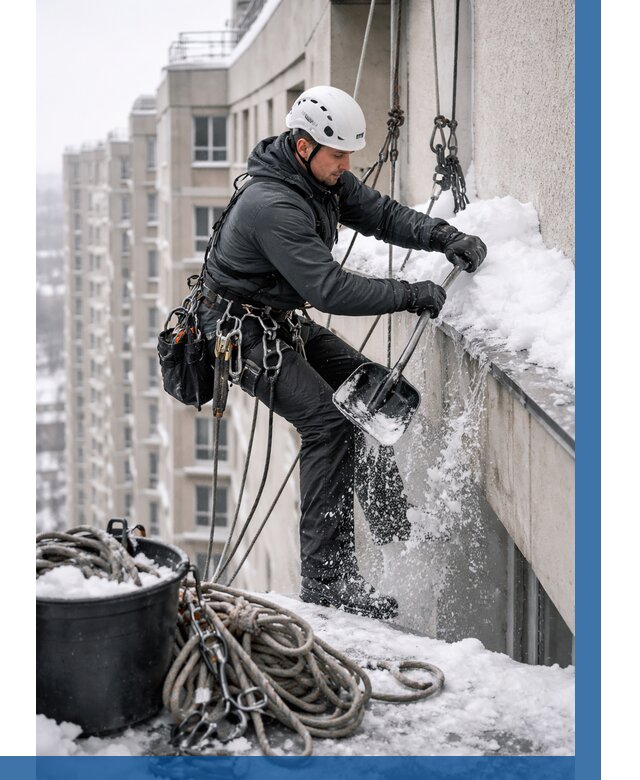 Очистка карнизов от снега в Кисловодске от 321 р. | ВЫСОТНИК-Ксл