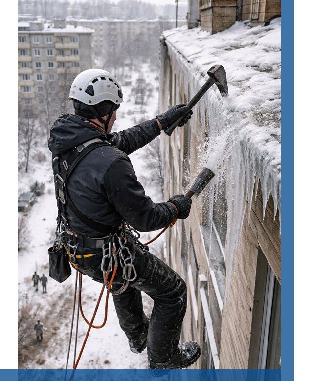 Сбивание сосулек с крыши в Кисловодске по цене от 4812 р. | ВЫСОТНИК-Ксл