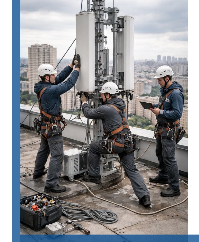 Монтаж антенн связи на крыше в Кисловодске с вводом в эксплуатацию