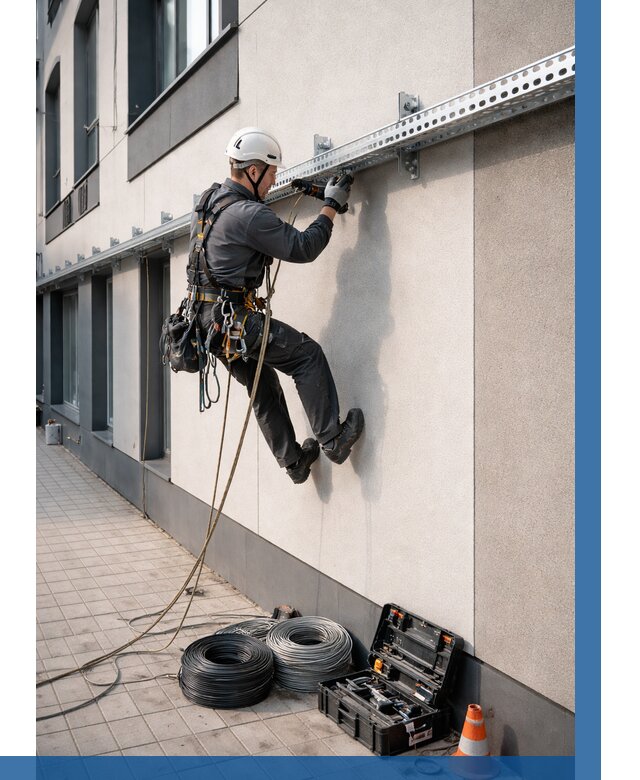 Монтаж кабельных лотков на фасаде в Кисловодске от 1283 р. | ВЫСОТНИК-Ксл