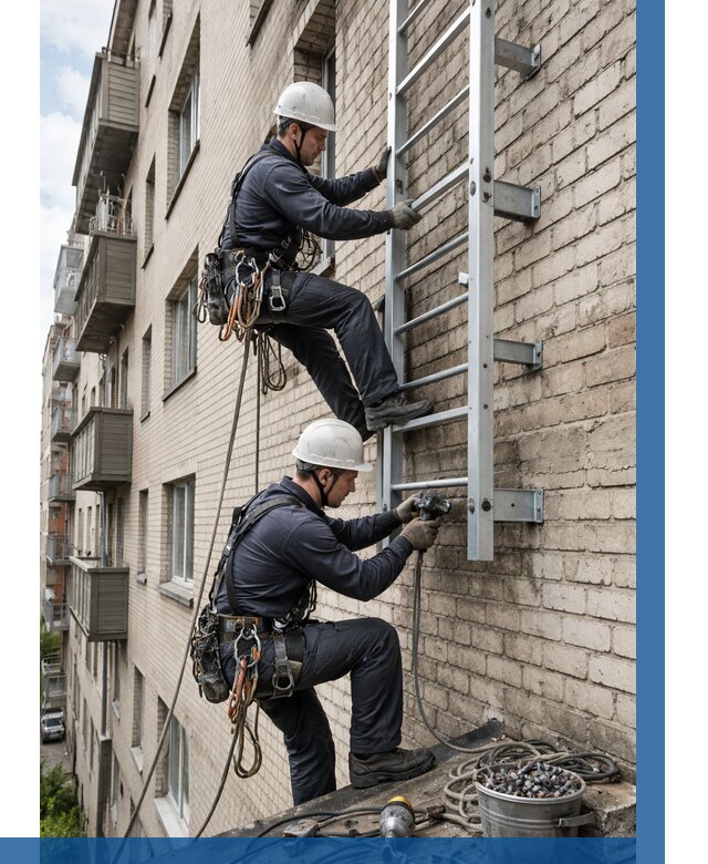 Монтаж пожарной лестницы в Кисловодске от 26735 р заказать у ВЫСОТНИК-Ксл