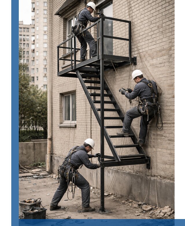 Монтаж пожарной лестницы в Кисловодске, установка и крепление