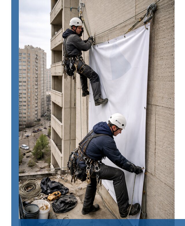 Профессиональный монтаж баннеров на фасаде в Кисловодске