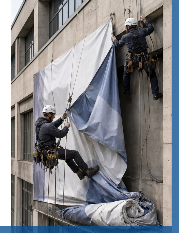 Демонтаж баннеров с фасада в Кисловодске от 4812 р. | ВЫСОТНИК-Ксл