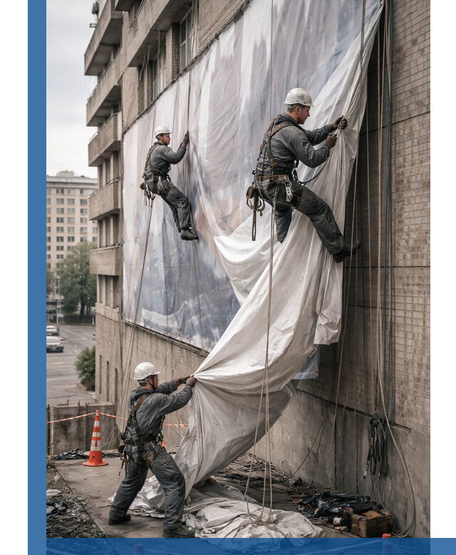 Демонтаж баннеров с фасада в Кисловодске оперативно и безопасно