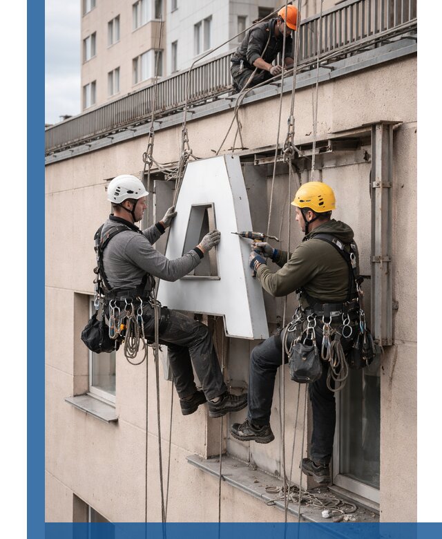 Ремонт и восстановление наружных вывесок на высоте в Кисловодске