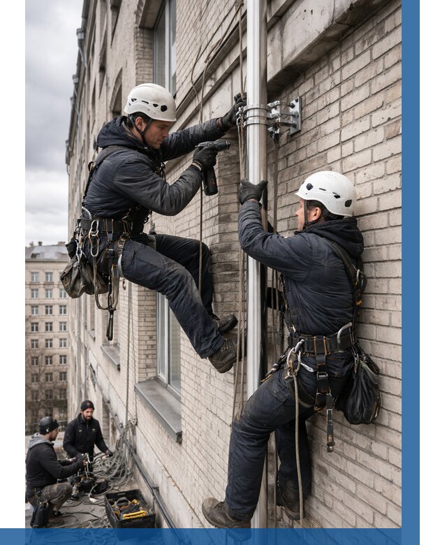 Монтаж флагштока на здании в Кисловодске от 6951 р. | ВЫСОТНИК-Ксл