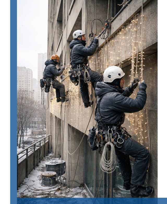 Монтаж новогодней иллюминации и украшение фасадов в Кисловодске