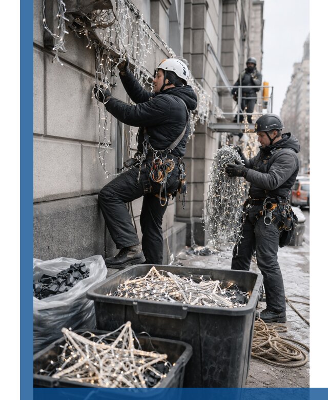 Демонтаж новогоднего оформления и гирлянд в Кисловодске