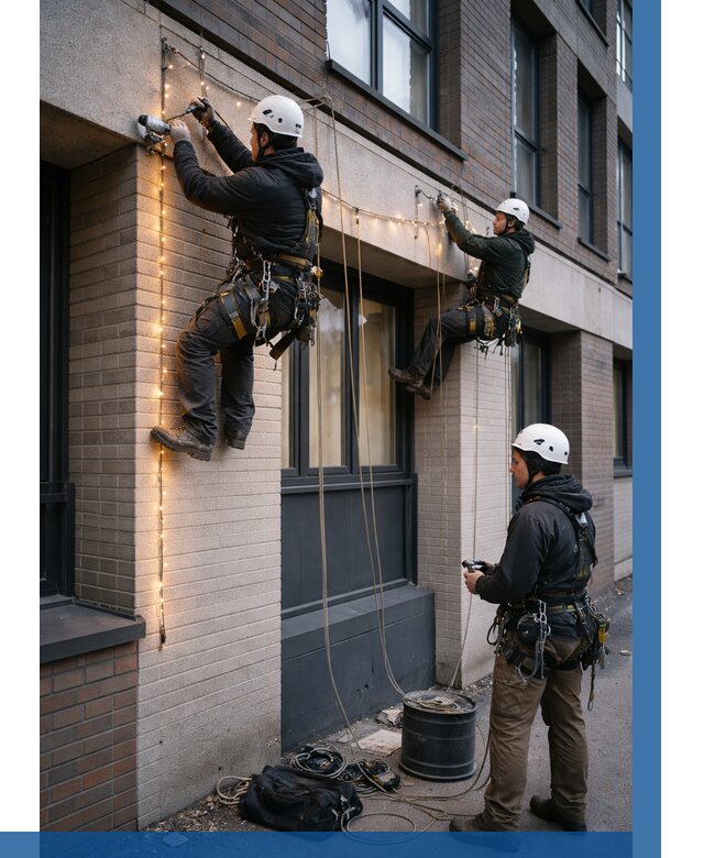 Монтаж гирлянд на фасаде в Кисловодске от 3743 р. | ВЫСОТНИК-Ксл