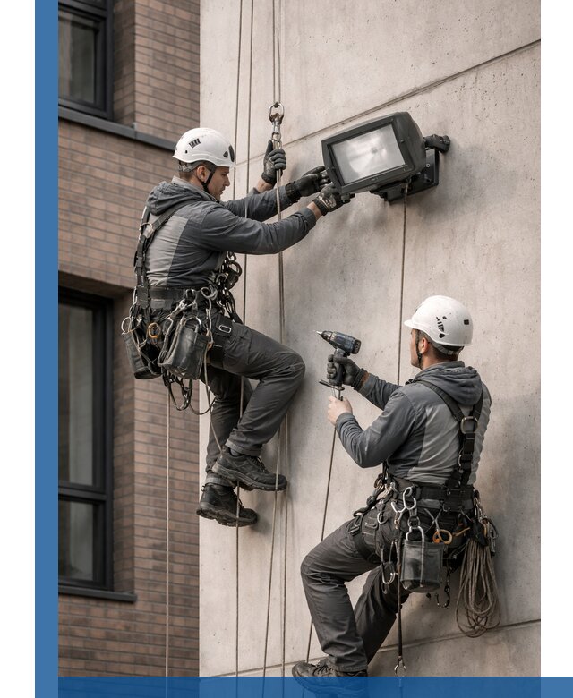 Профессиональный монтаж фасадных прожекторов в Кисловодске под ключ