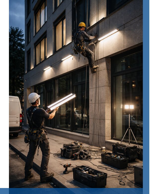 Монтаж архитектурной подсветки здания в Кисловодске от 2674 р.|ВЫСОТНИК-Ксл