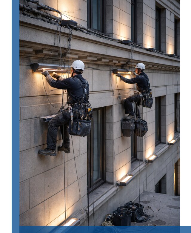 Монтаж архитектурной подсветки фасадов зданий в Кисловодске