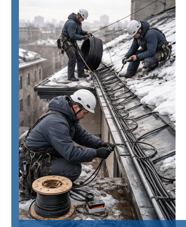 Монтаж греющего кабеля на кровле в Кисловодске под ключ