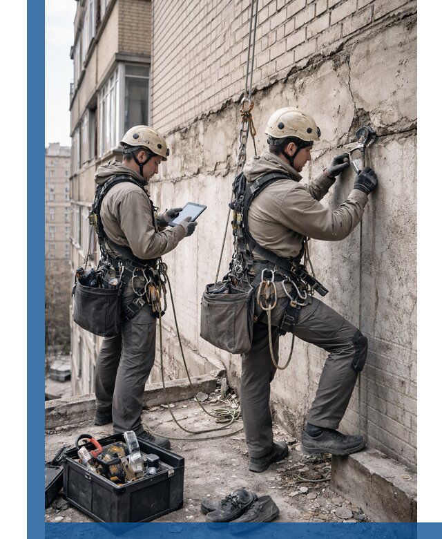 Обследование фасада промышленными альпинистами в Кисловодске